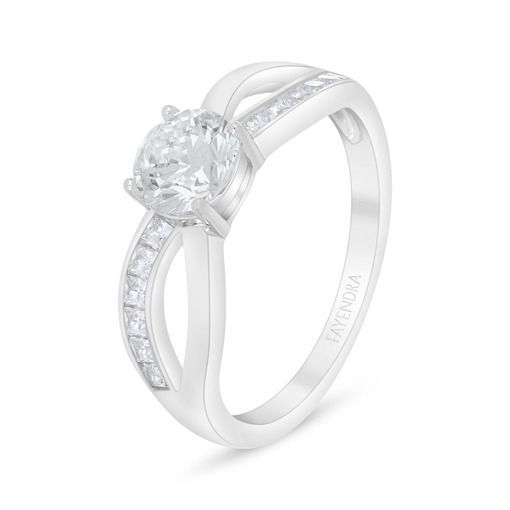 خاتم من الفضة الخالصة عيار 925 مطلي روديوم مرصع فص ابيض