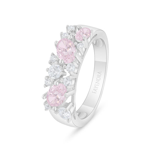 Sterling Silver 925 Ring Rhodium Plated Embedded With Pink Zircon And White Zircon