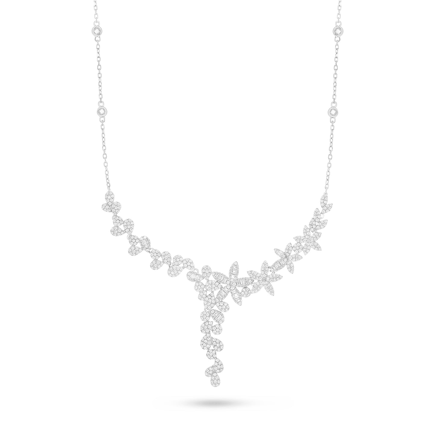 Sterling Silver 925 Necklace Rhodium Plated Embedded With White Zircon