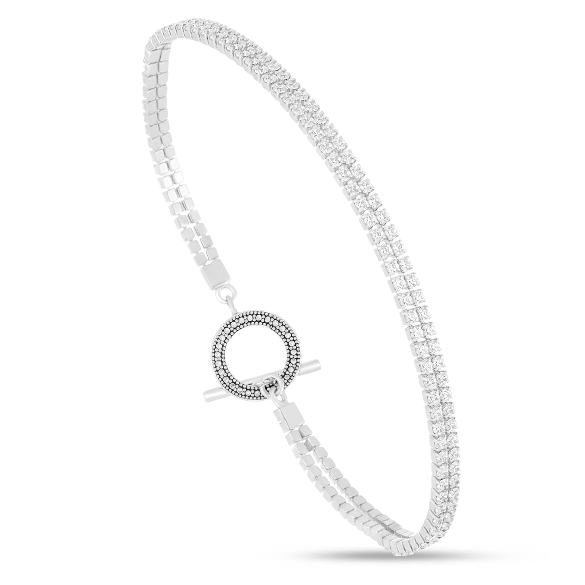 اسورة من الفضة الخالصة عيار 925 مطلية روديوم مرصعة فص ابيض