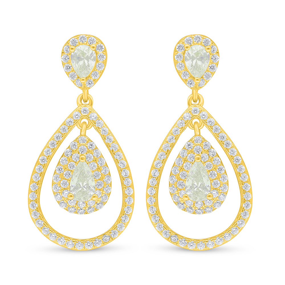 Sterling Silver 925 Earring Golden Plated Embedded With Yellow Diamond And White Zircon