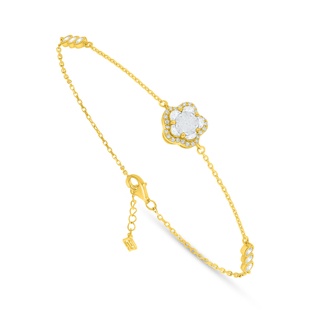 Sterling Silver 925 Bracelet Golden Plated Embedded With White Zircon