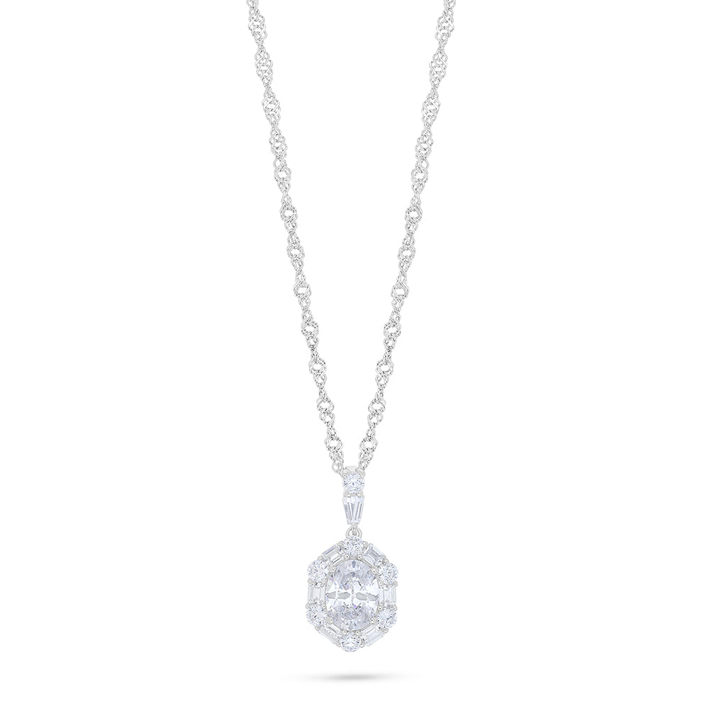 Sterling Silver 925 Necklace Rhodium Plated Embedded With White Zircon