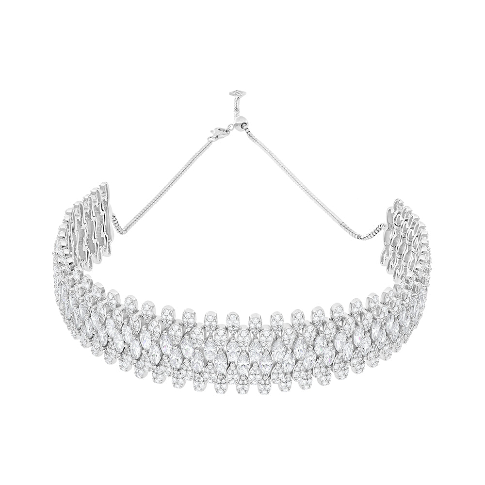 Sterling Silver 925 Necklace Rhodium Plated Embedded With White Zircon