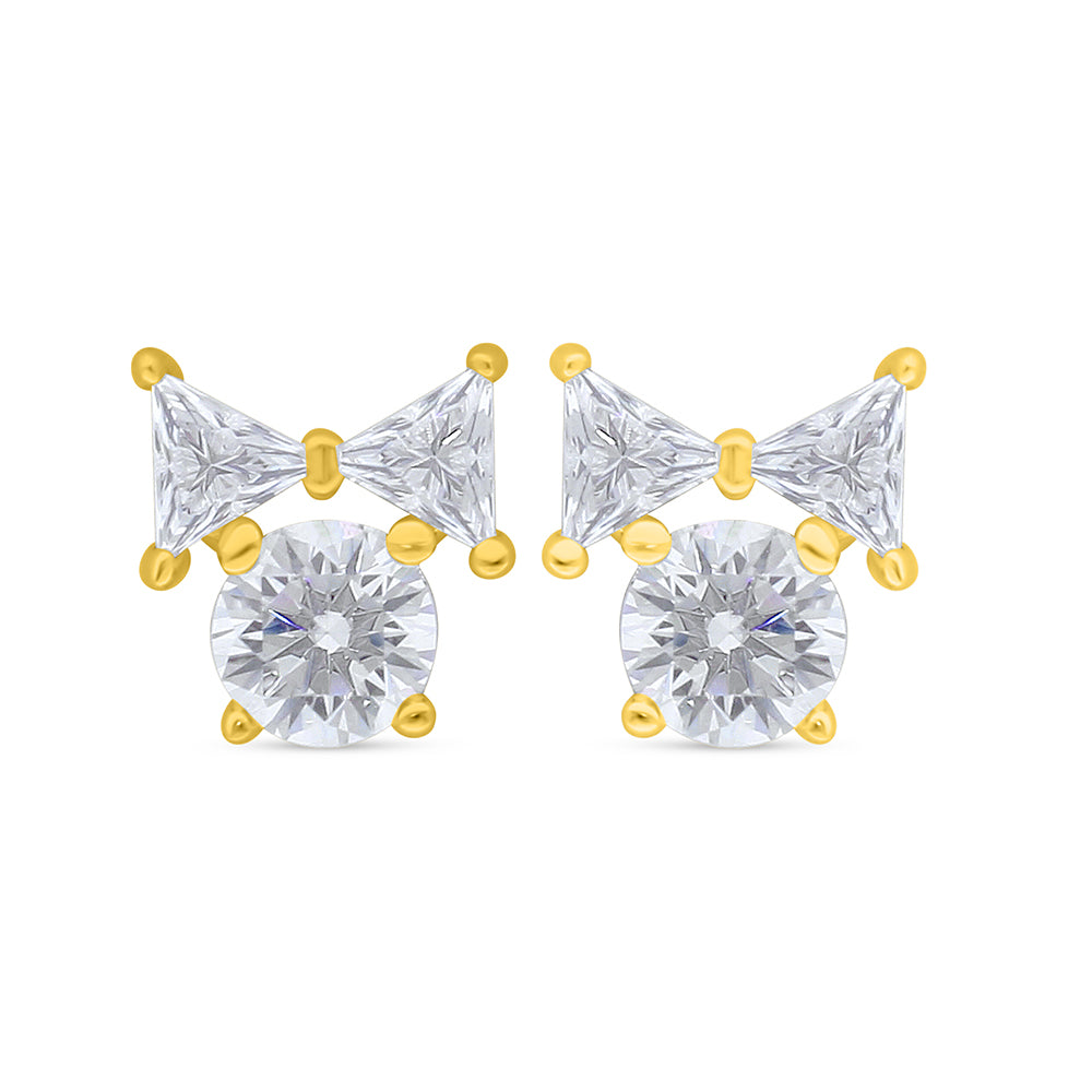 Sterling Silver 925 Earring Golden Plated Embedded With Diamond Zircon And White Zircon