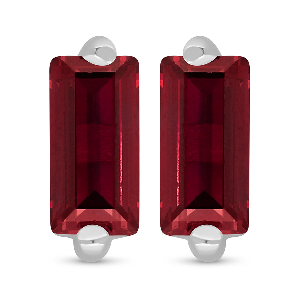 Sterling Silver 925 Earring Rhodium Plated Embedded With Ruby Corundum