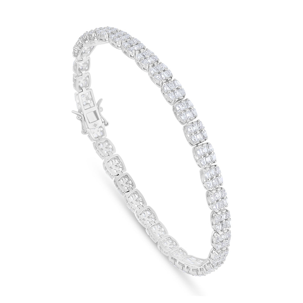 Sterling Silver 925 Bracelet Rhodium Plated Embedded With White Zircon