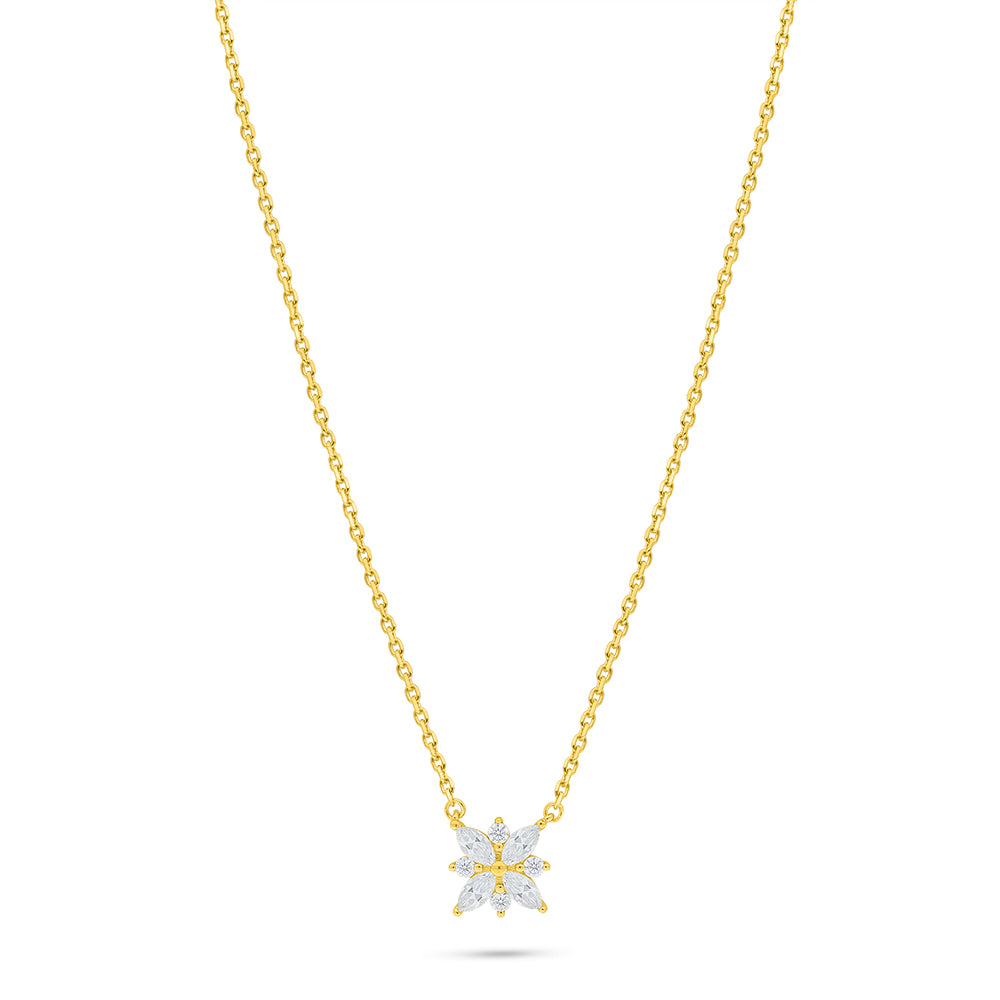 Sterling Silver 925 Necklace Golden Plated Embedded With White Zircon