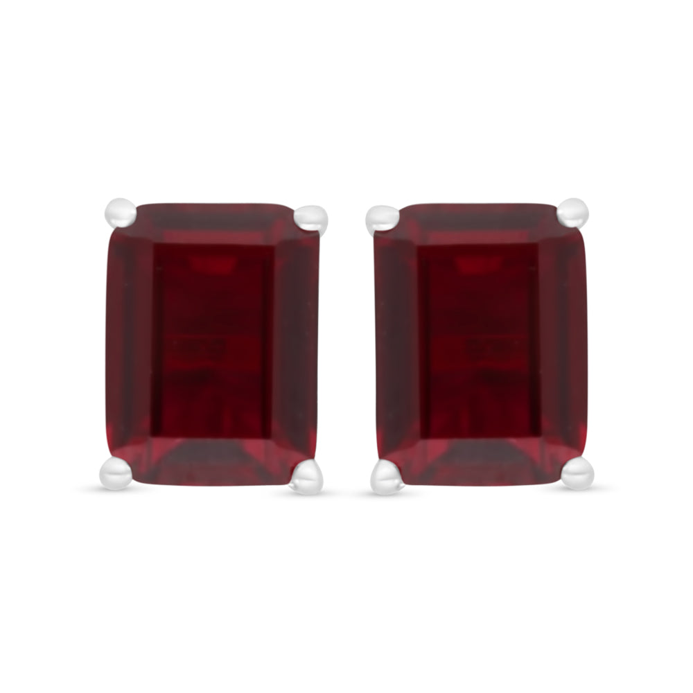 Sterling Silver 925 Earring Rhodium Plated Embedded With Ruby Corundum