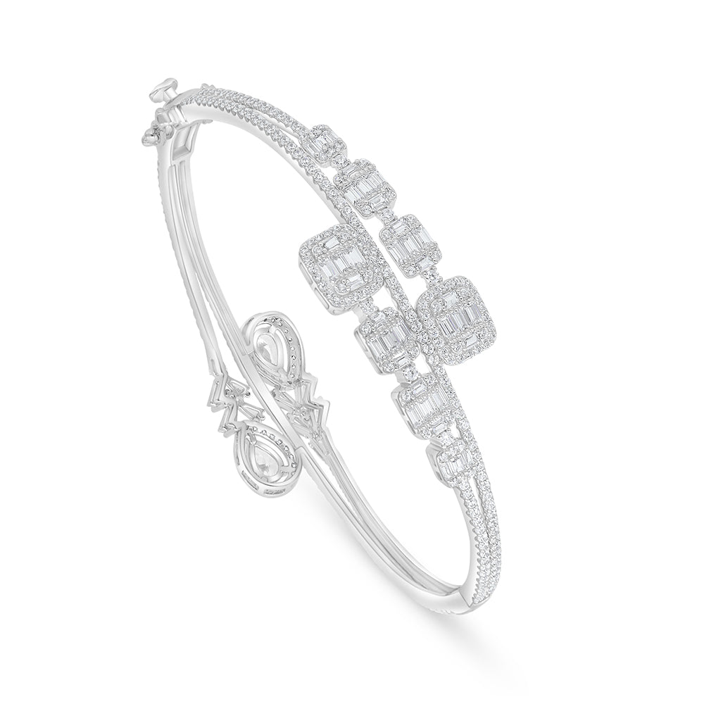 Sterling Silver 925 Bangle Rhodium Plated Embedded With White Zircon Size 6