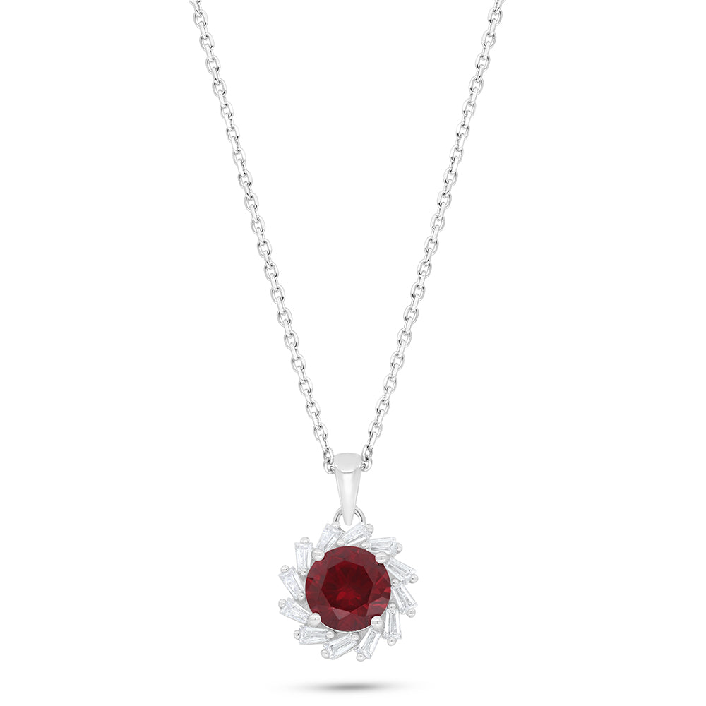 Sterling Silver 925 Necklace Rhodium Plated Embedded With Ruby Corundum And White Zircon
