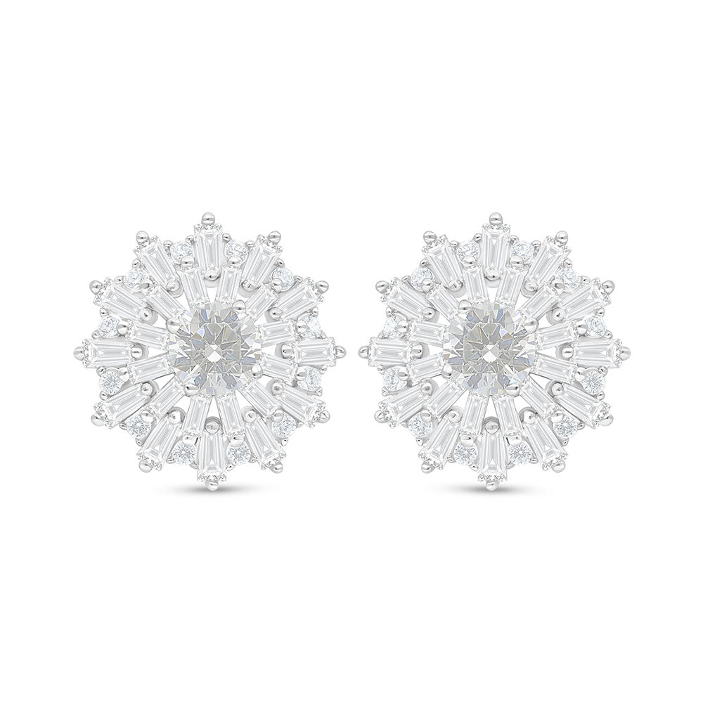 Sterling Silver 925 Earring Rhodium Plated Embedded With White Zircon