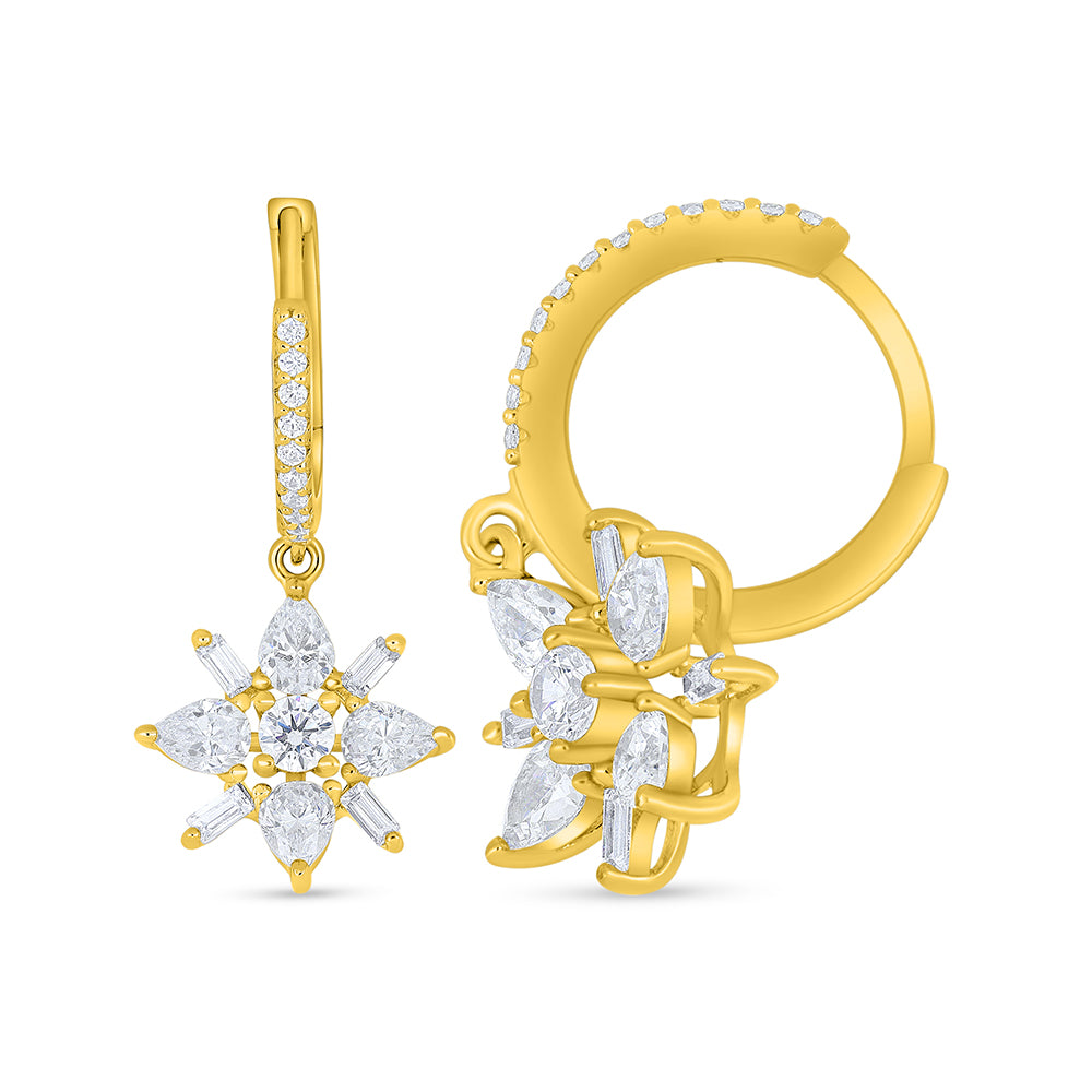 Sterling Silver 925 Earring Golden Plated Embedded With White Zircon