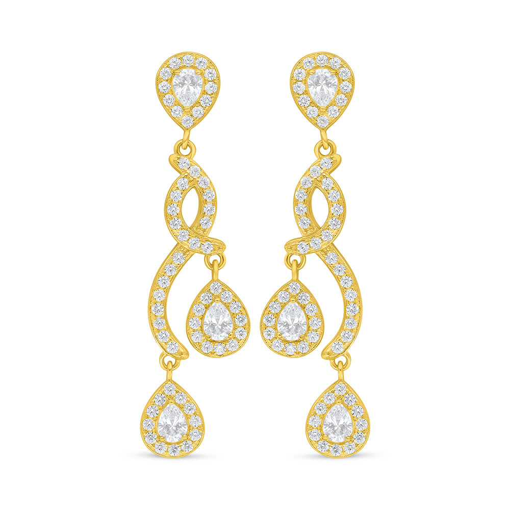 اقراط من الفضة الخالصة عيار 925 مطلية ذهبي مرصعة فص ابيض