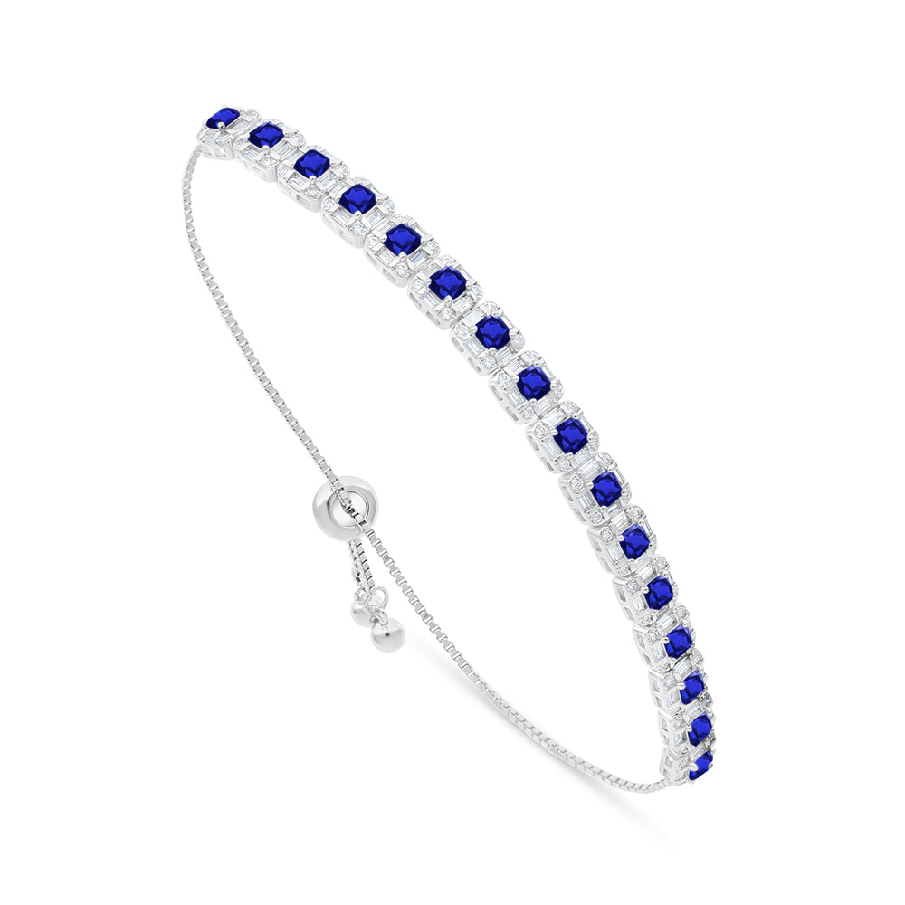 Sterling Silver 925 Bracelet Rhodium Plated Embedded With Sapphire Corundum And White Zircon
