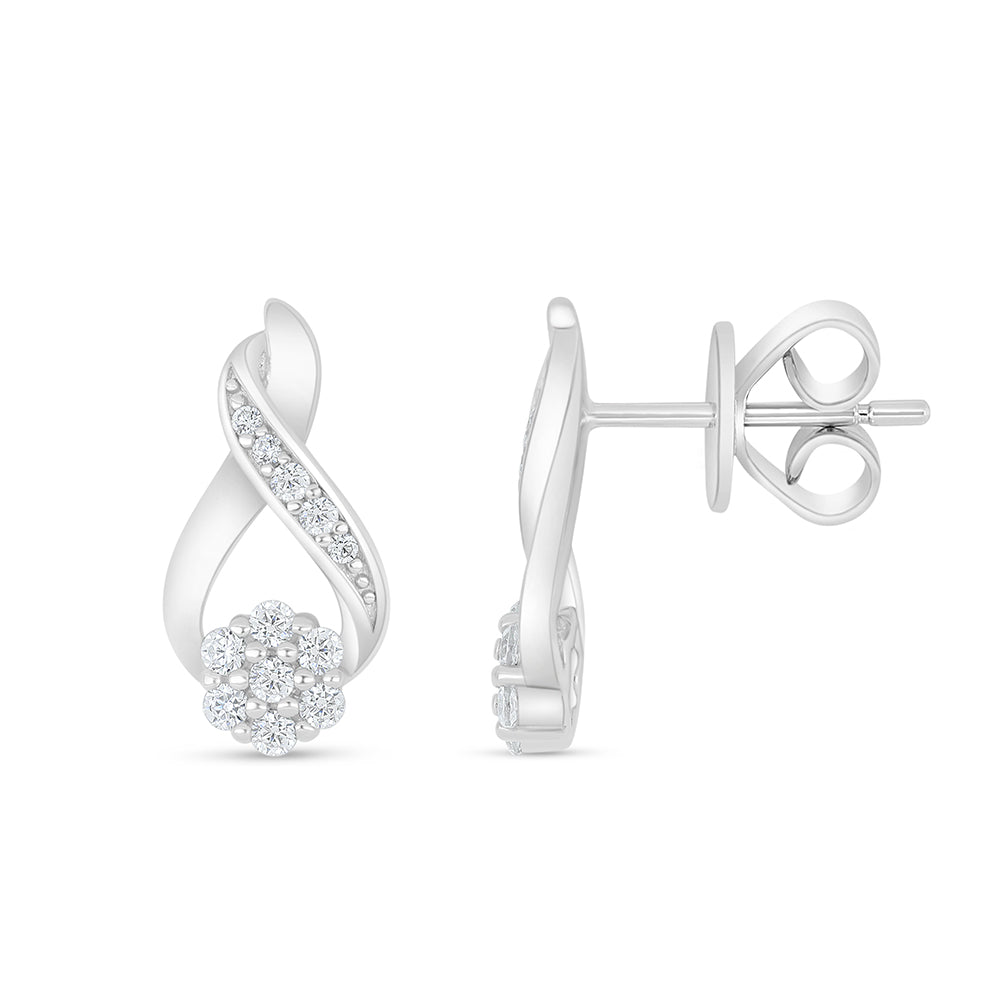 Sterling Silver 925 Earring Rhodium Plated Embedded With White Zircon