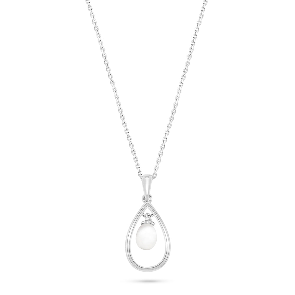 Sterling Silver 925 Necklace Rhodium Plated Embedded With Natural White Pearl