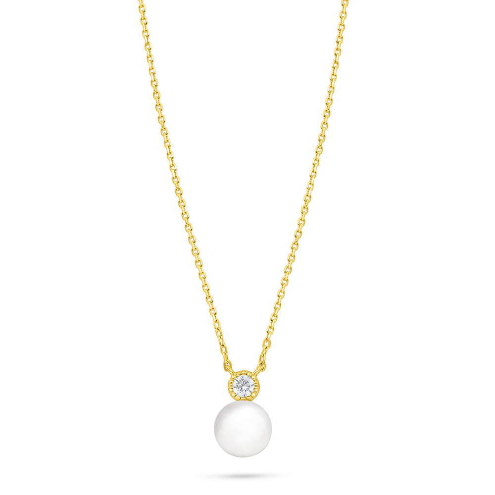 Sterling Silver 925 Necklace Golden Plated Embedded With Natural White Pearl And White Zircon