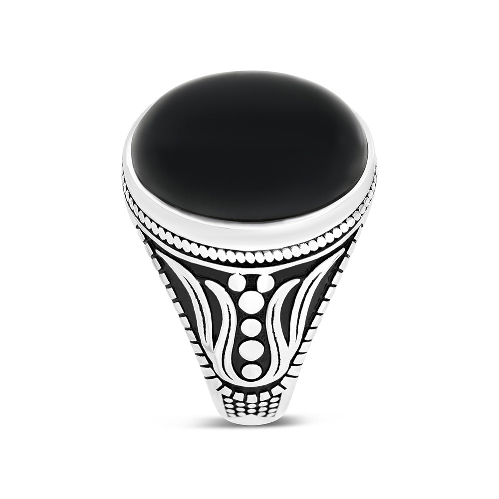 Sterling Silver 925 Ring Rhodium Plated Black Agate For Men