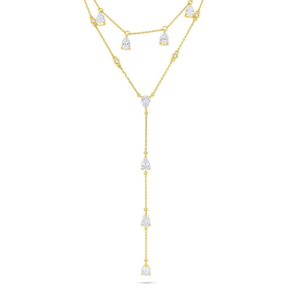 Sterling Silver 925 Necklace Golden Plated Embedded With White Zircon