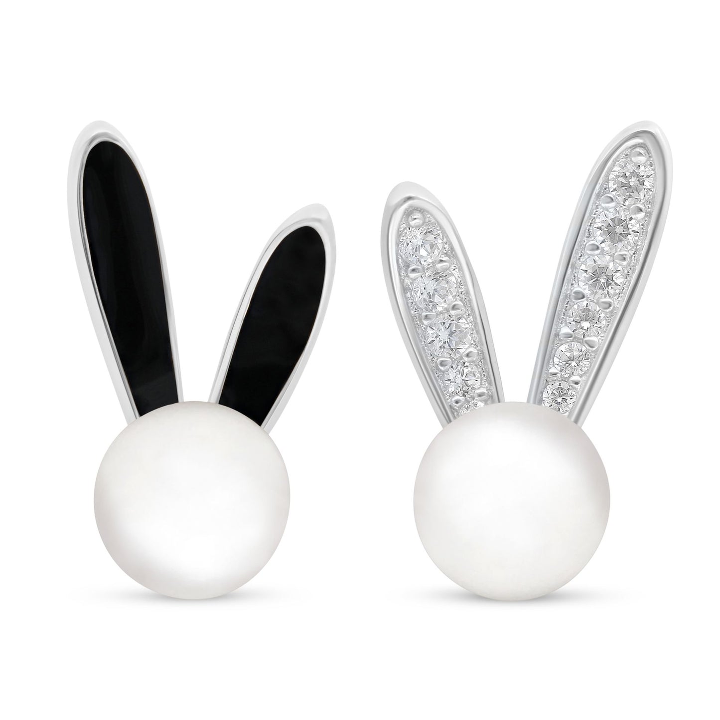 Sterling Silver 925 Earring Rhodium Plated Embedded With Natural White Pearl And White Zircon