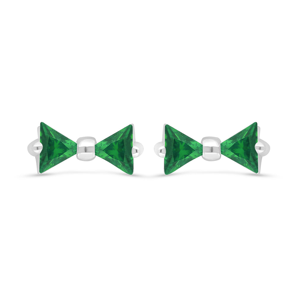 Sterling Silver 925 Earring Rhodium Plated Embedded With Emerald Zircon