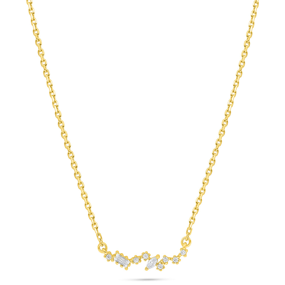 Sterling Silver 925 Necklace Golden Plated Embedded With White Zircon