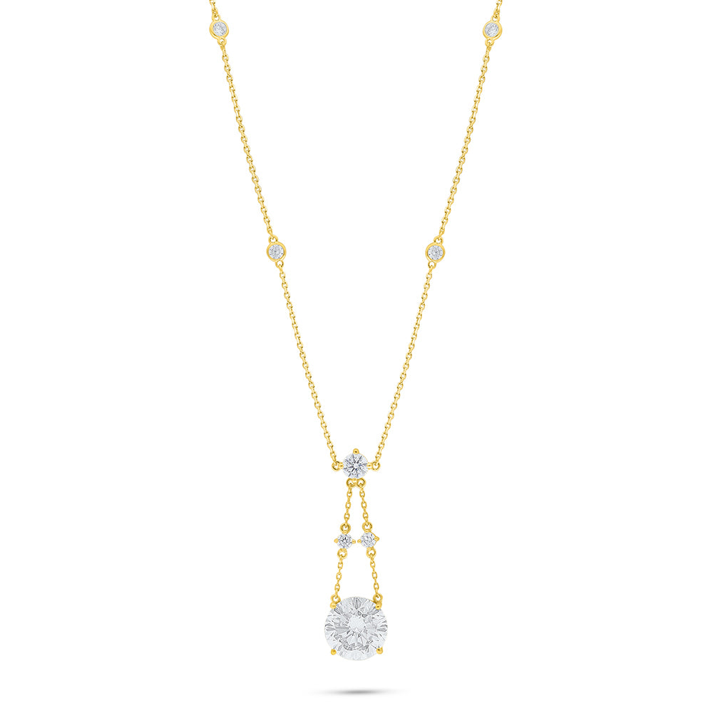 عقد من الفضة الخالصة عيار 925 مطلي ذهبي مرصع بالزركون الكناري الالماسي و فص ابيض