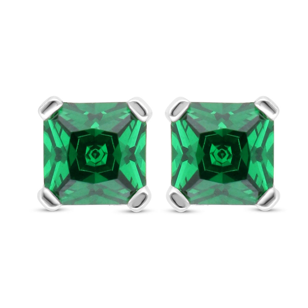 Sterling Silver 925 Earring Rhodium Plated Embedded With Emerald Zircon