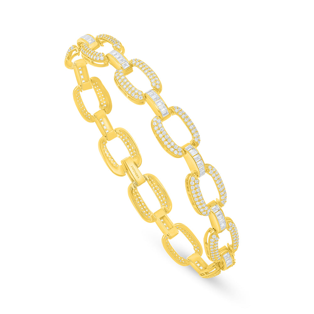 Sterling Silver 925 Bracelet Golden Plated Embedded With White Zircon