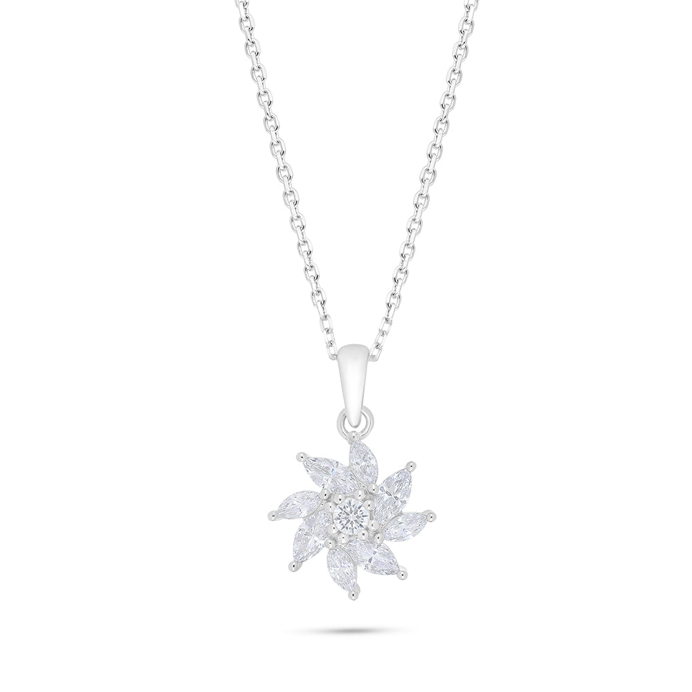 Sterling Silver 925 Necklace Rhodium Plated Embedded With White Zircon