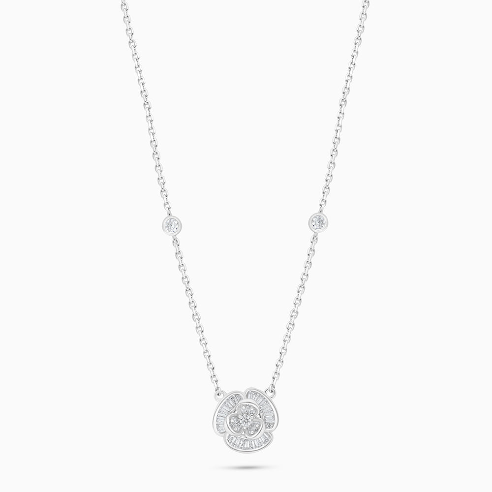 Sterling Silver 925 Necklace Rhodium Plated Embedded With White Zircon