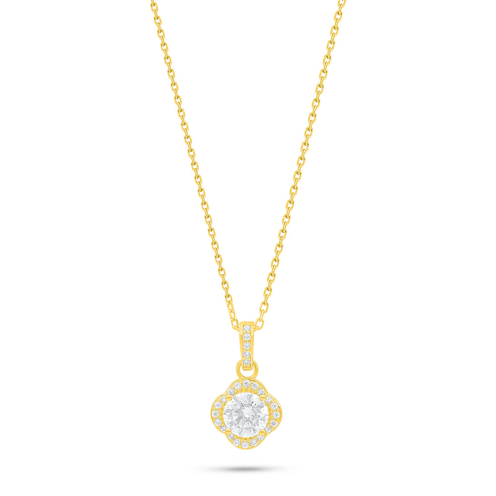 Sterling Silver 925 Necklace Golden Plated Embedded With White Zircon