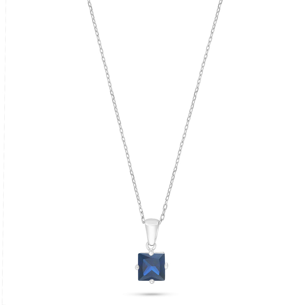 Sterling Silver 925 Necklace Rhodium Plated Embedded With Sapphire Corundum