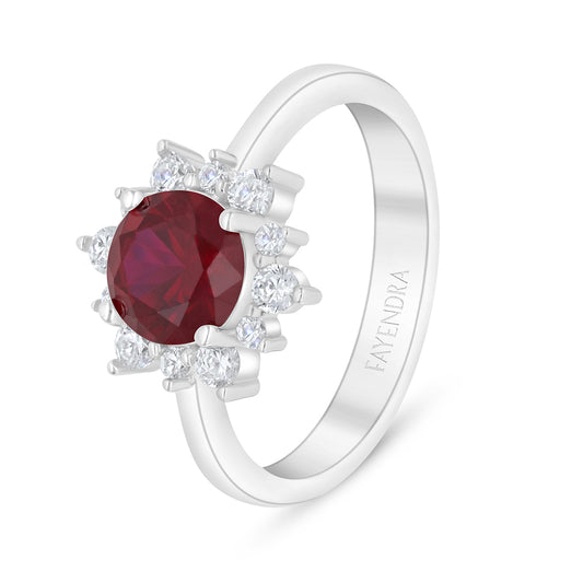 Sterling Silver 925 Ring Rhodium Plated Embedded With Ruby Corundum And White Zircon