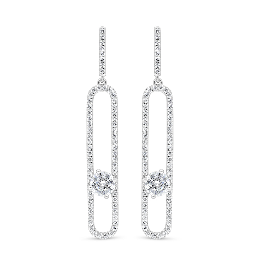 Sterling Silver 925 Earring Rhodium Plated Embedded With White Zircon