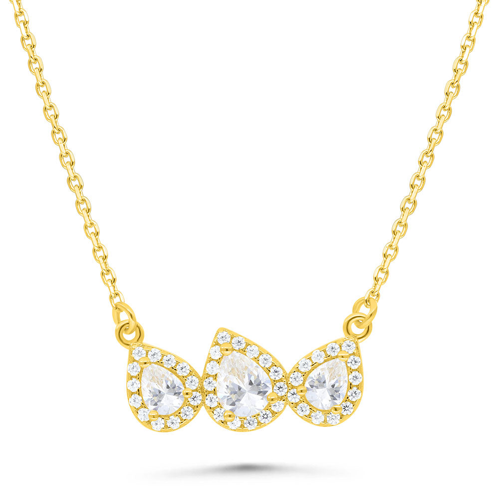 Sterling Silver 925 Necklace Gold Plated Embedded With White Zircon