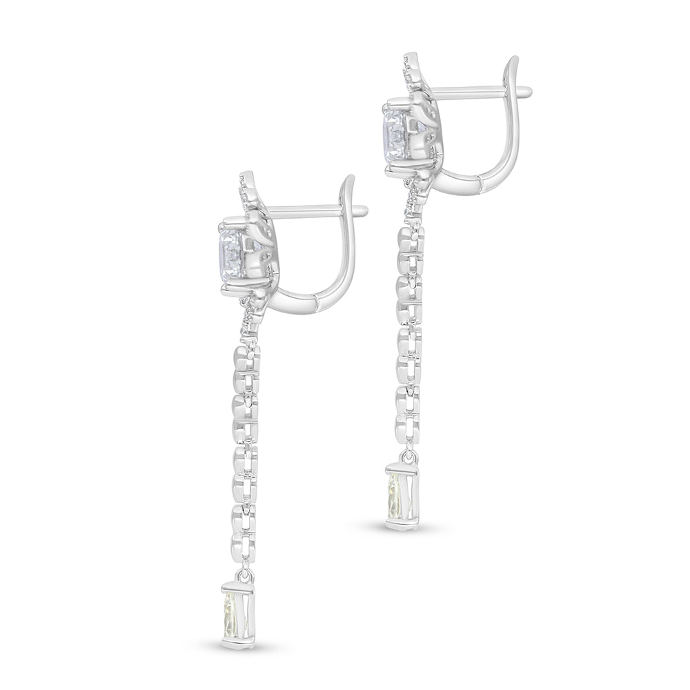 Sterling Silver 925 Earring Rhodium Plated Embedded With Diamond Zircon And White Zircon