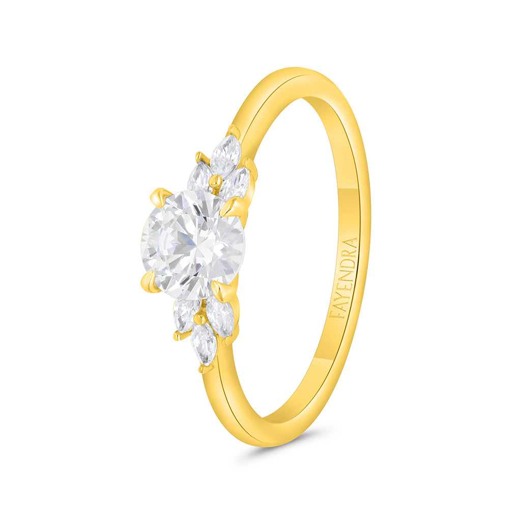 Sterling Silver 925 Ring Gold Plated Embedded With White Zircon