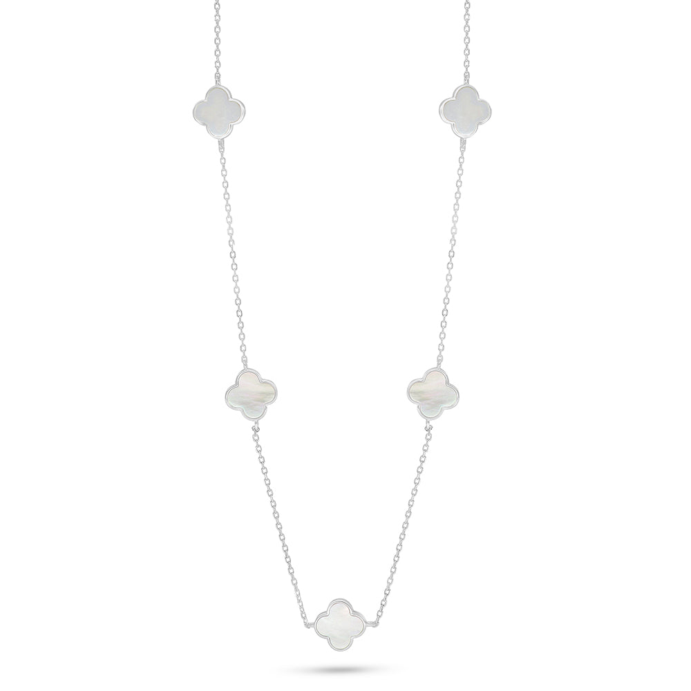 Sterling Silver 925 Necklace Rhodium Plated Embedded With white Shell