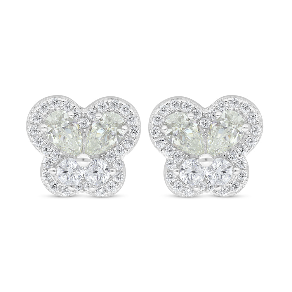 Sterling Silver 925 Earring Rhodium Plated Embedded With Yellow Diamond And White Zircon