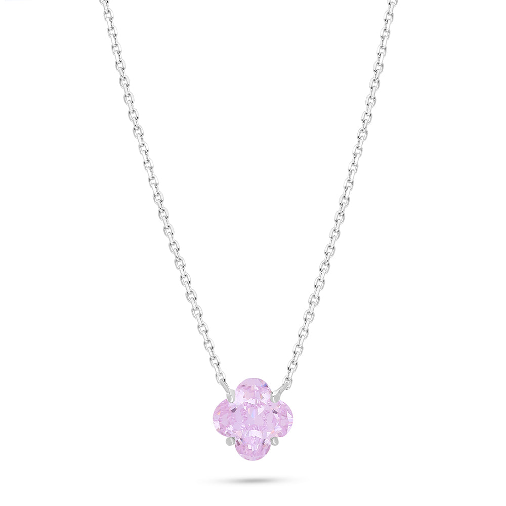 Sterling Silver 925 Necklace Rhodium Plated Embedded With Pink Zircon