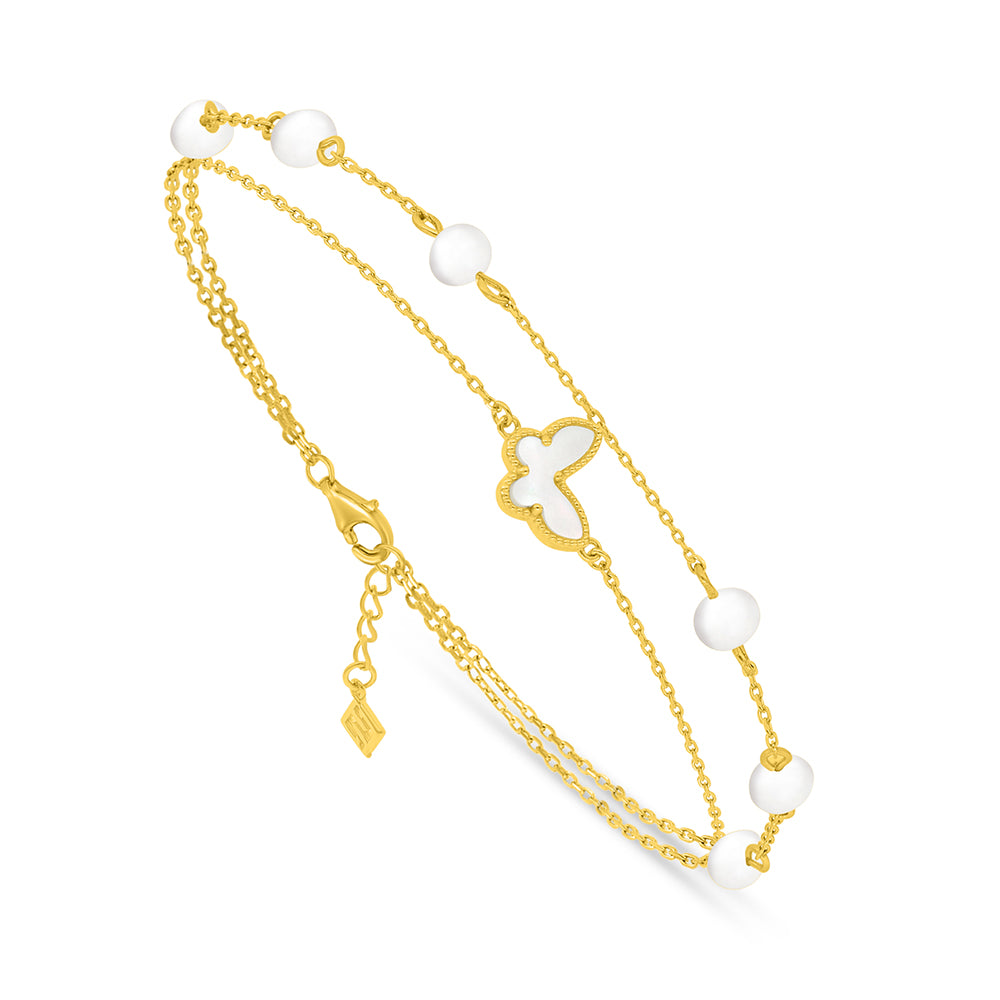 اسورة من الفضة الخالصة عيار 925 مطلية ذهبي مرصعة لولو ابيض طبيعي و صدف ابيض