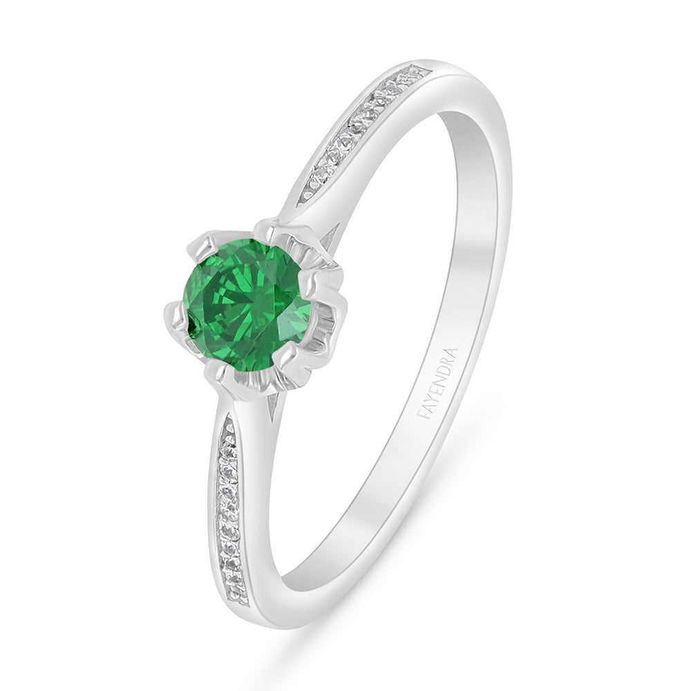 خاتم من الفضة الخالصة عيار 925 مطلي روديوم مرصع زركون زمردي و فص ابيض