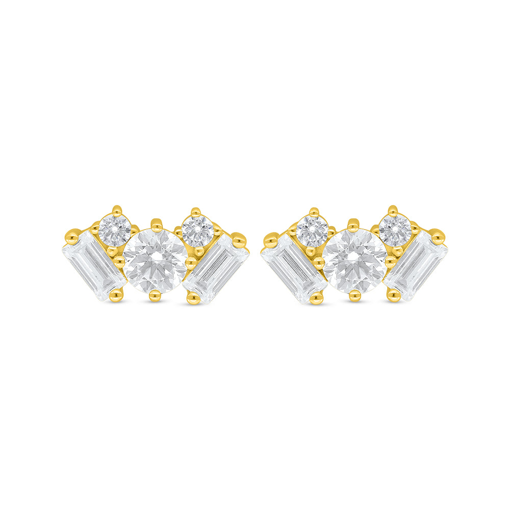 Sterling Silver 925 Earring Golden Plated Embedded With White Zircon