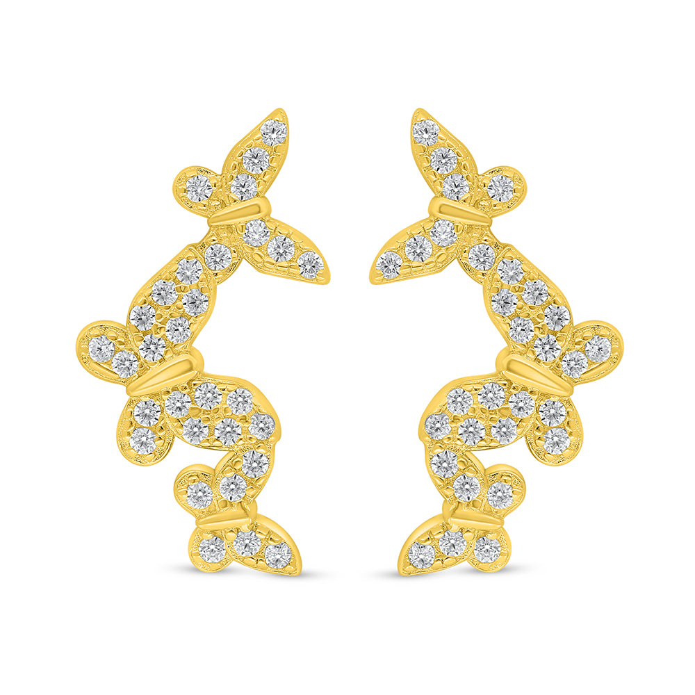 Sterling Silver 925 Earring Golden Plated Embedded With White Zircon