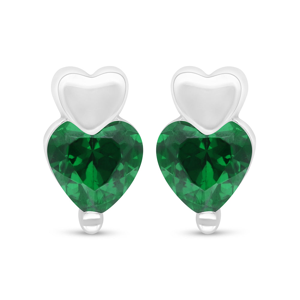 Sterling Silver 925 Earring Rhodium Plated Embedded With Emerald Zircon