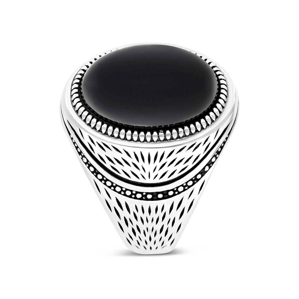 Sterling Silver 925 Ring Rhodium Plated Black Agate For Men