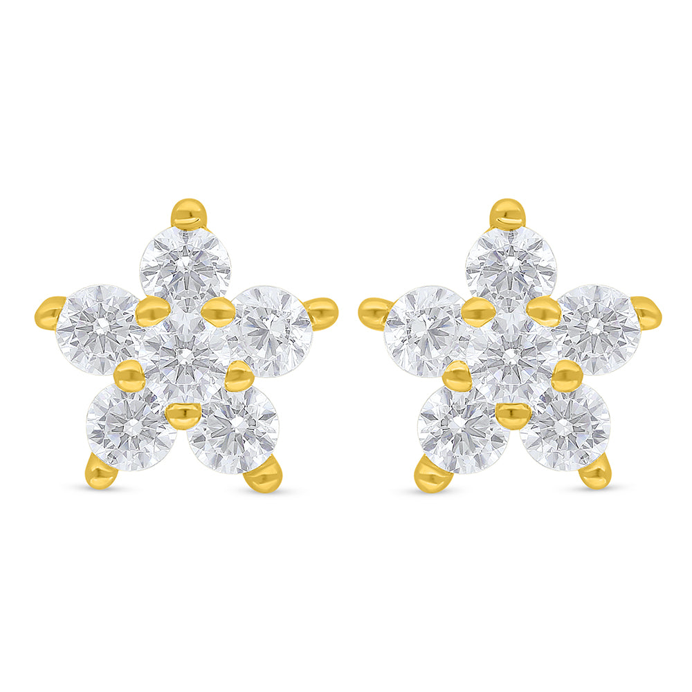 Sterling Silver 925 Earring Golden Plated Embedded With White Zircon