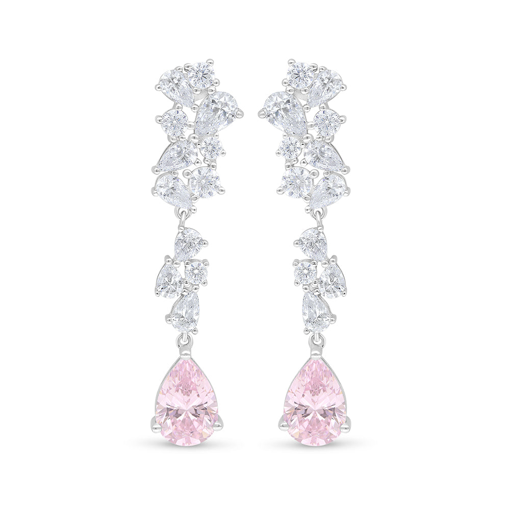 Sterling Silver 925 SET Rhodium Plated Embedded With Pink Zircon And White Zircon